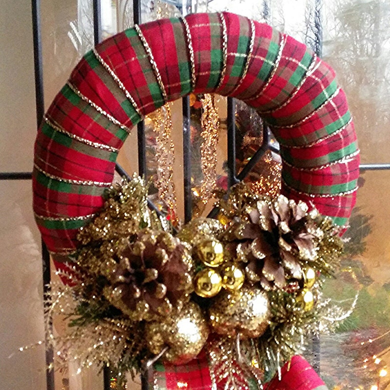 Designer Décor . Elegant Wreath . Christmas Wreath . Holiday Wreath . Winter Wreath . Plaid Wreath . Small Wreath