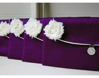 ... purse set 4, purple satin clutch, purple favor bag, gift bag, purple