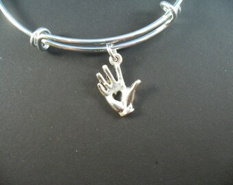 Heart in Hand, Silver Bangle Bracelet, Trend Inspired Bangle, Trendy Style, Gift For Her