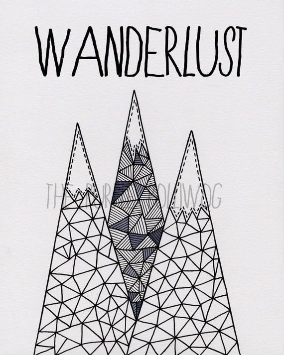 Items similar to Mountain Line Drawing Digital Print 8x10 Wanderlust 