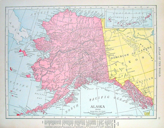 Items similar to 1914 Antique Map - Alaska Map, Dominion of Canada ...