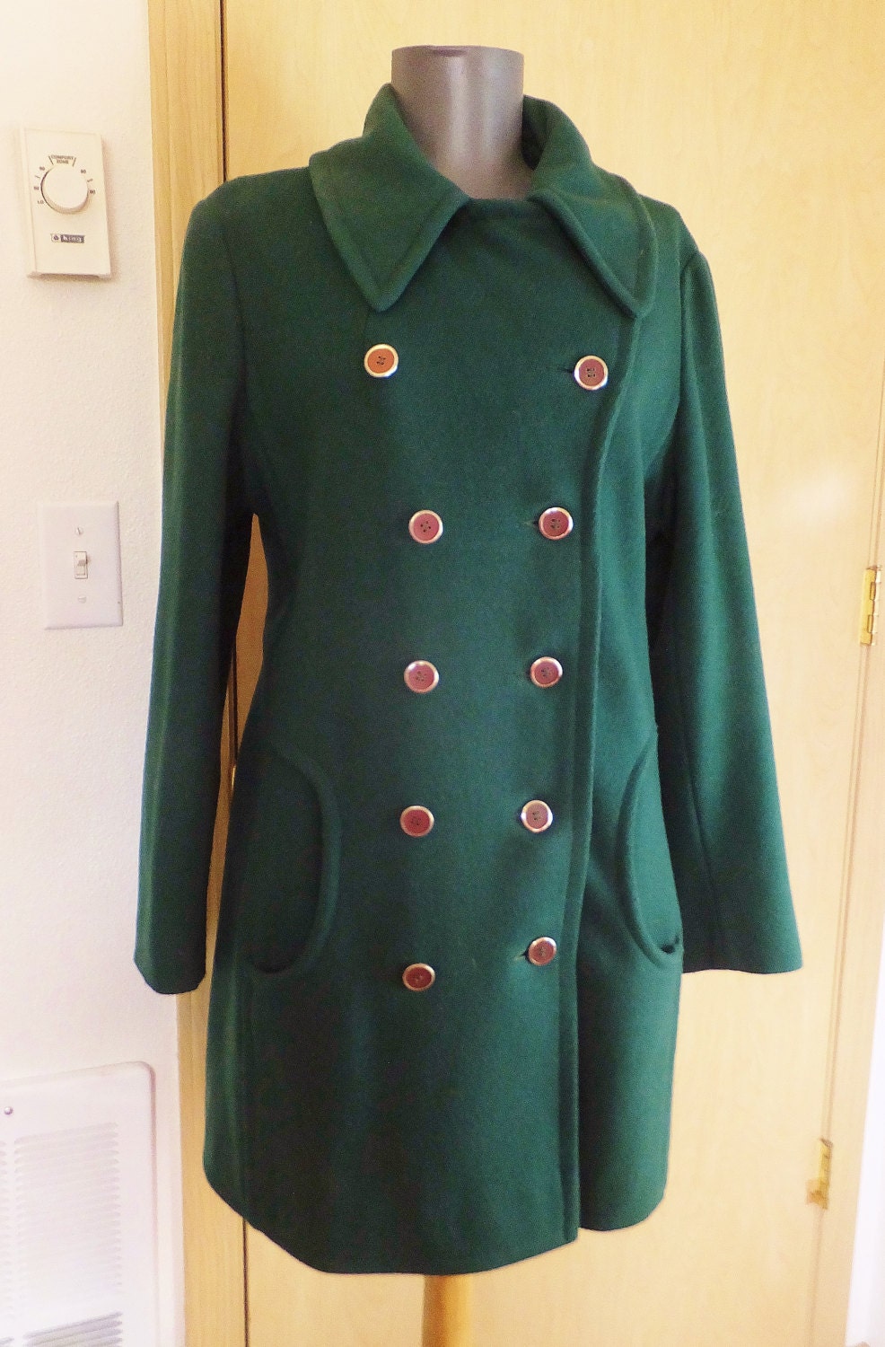 Vintage 1960's Dark Green Wool Pea Coat Lassie by BlendedSplendid