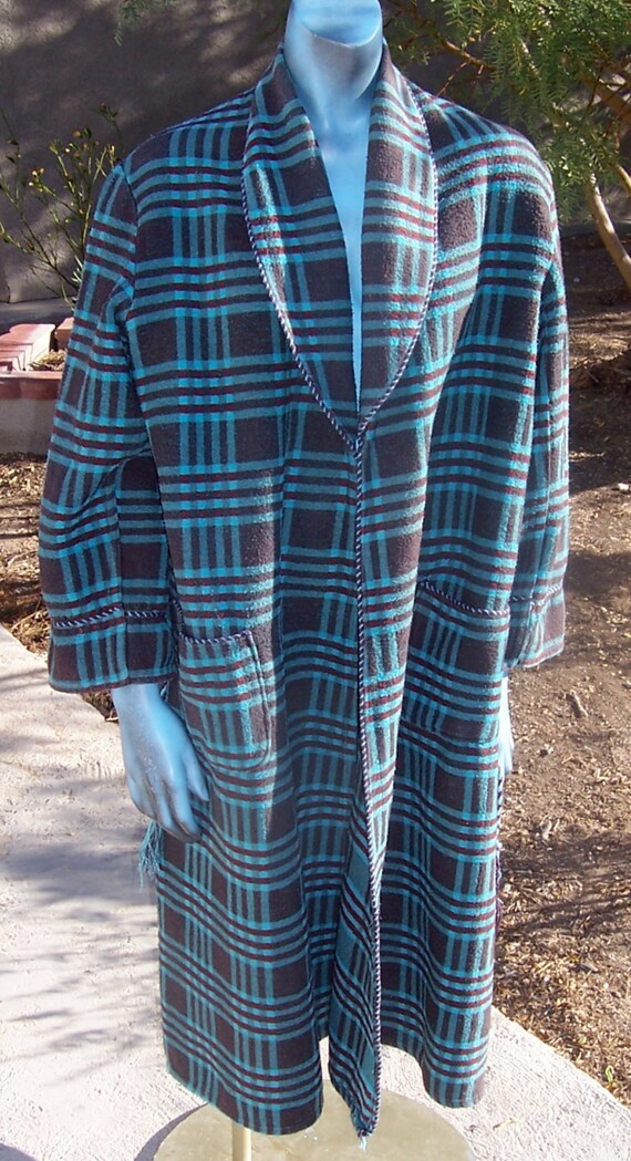 Vintage BEACON BLANKET ROBE Plaid Turquoise