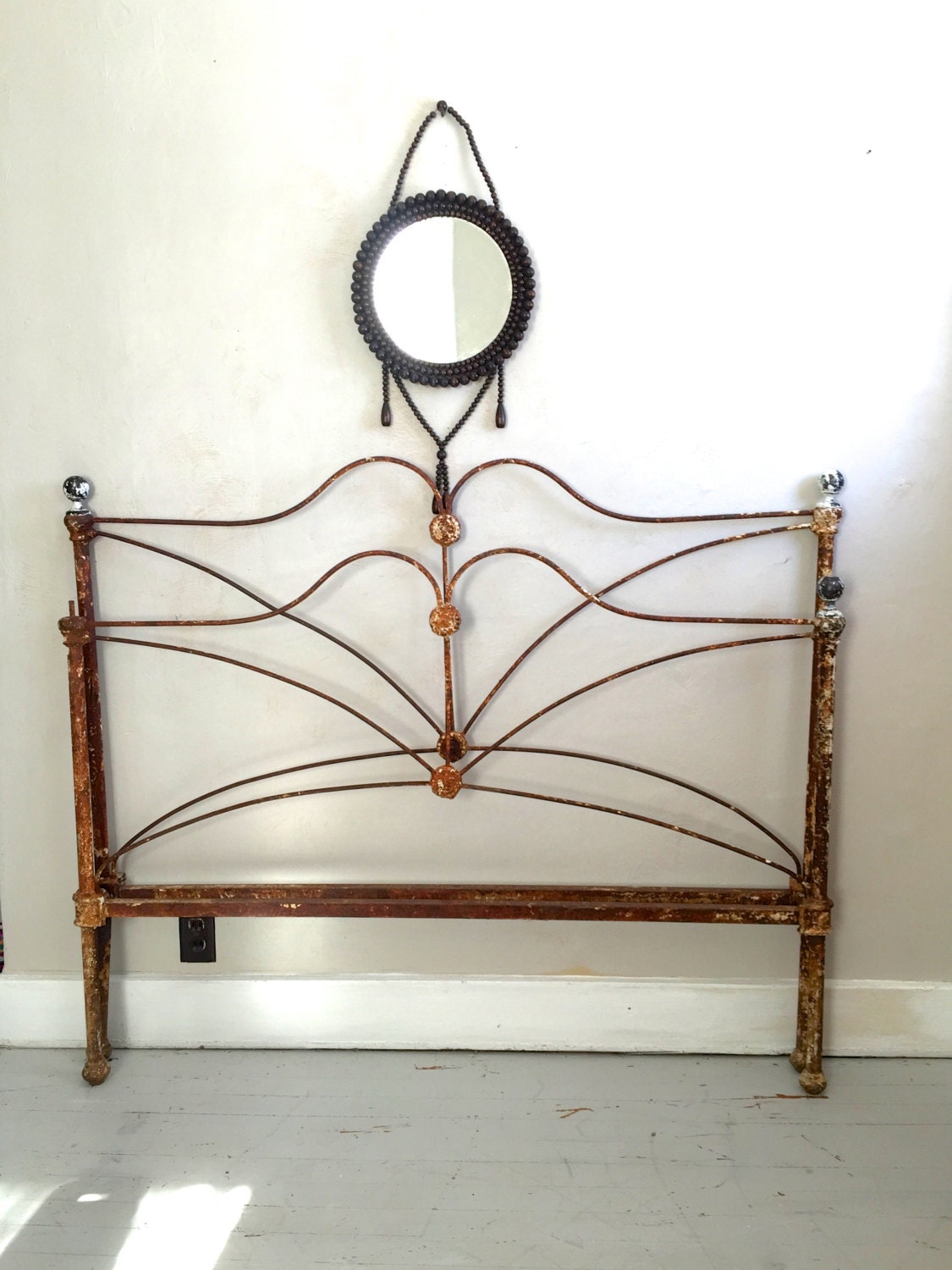 Vintage Full Sized Iron Bed Frame with Original Rustic Chippy Patina Haute Juice