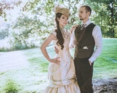 Alternative Wedding Dress Unique Victorian Bustle Gown Cream Steampunk Corset Off the Shoulder Custom to Any Size