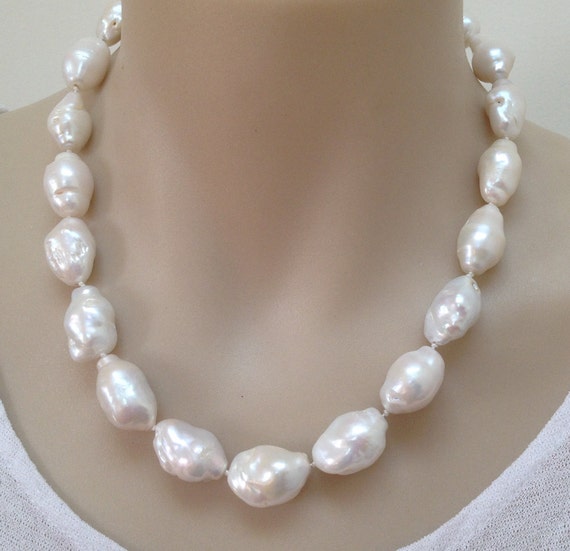 Extra Large Pearls Necklace Huge White Baroque By Fabrag On Etsy