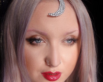 silver crystal crescent moon 90's grunge Tikka head chain headdress
