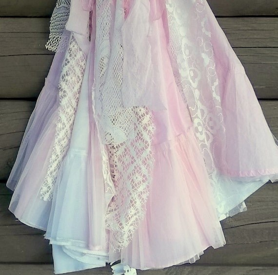 Shabby Christmas Tree Skirt Pink and White Christmas Rustic