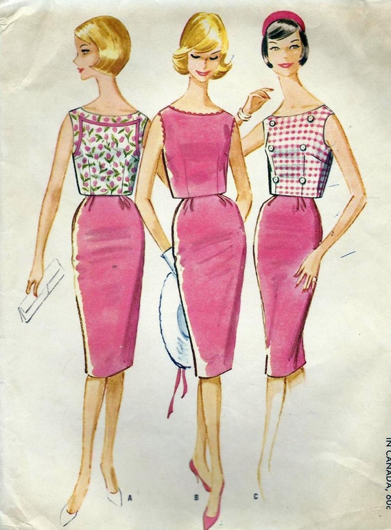 Vintage 1960s Pattern Pencil Skirt And Back Buttoned