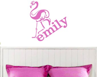 Flamingo With Custom Name - Personalized Wall Decals