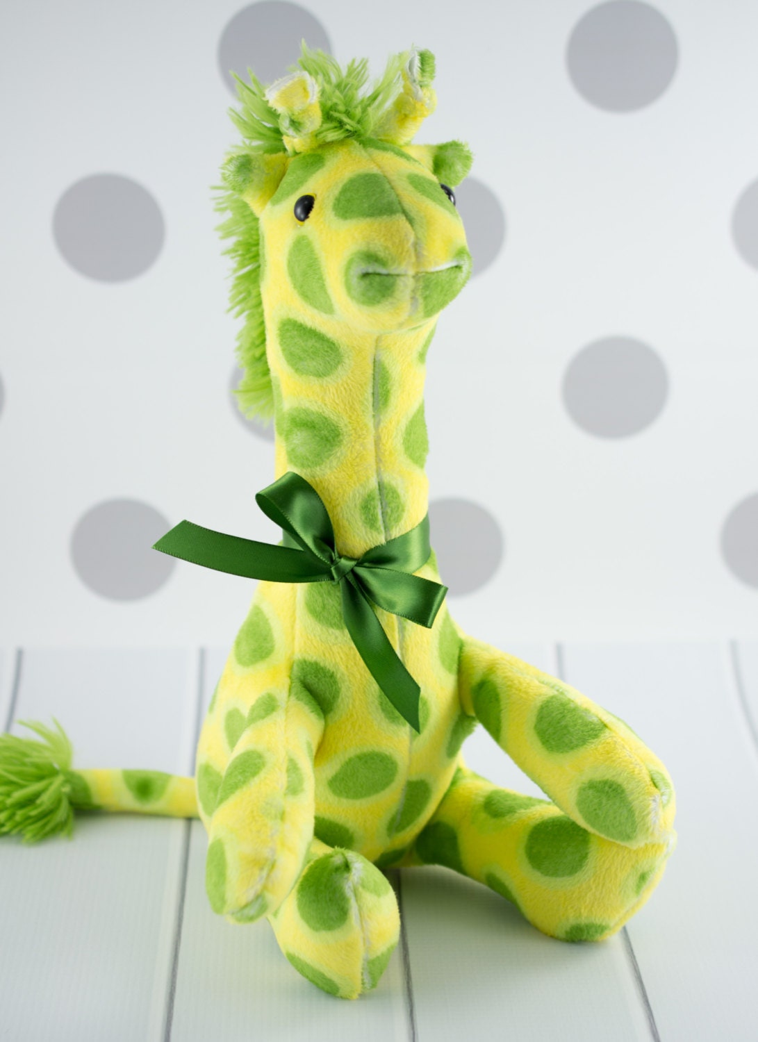 Plush Giraffe Green Dot Minky Fabric