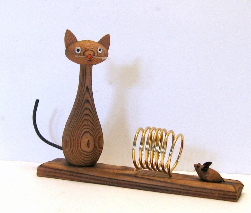 Cat Memo Holder Cat Letter Holder Vintage Wood Cat Office
