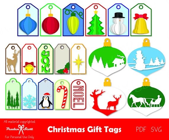 Christmas Gift Tag Set Digital Cutting Files - SVG, PDF
