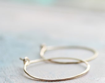 Small Gold Hoop Earrings - Hoop Earrings ( 1" ) thin hoop earrings, gold hoops, minimalist earrings, thin gold hoops, gold earrings