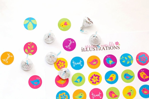 Chatter Birds Theme Printable 1 inch Circle Collage Sheet, 1-inch Bottle Cap Circles, Digital File Il_570xn