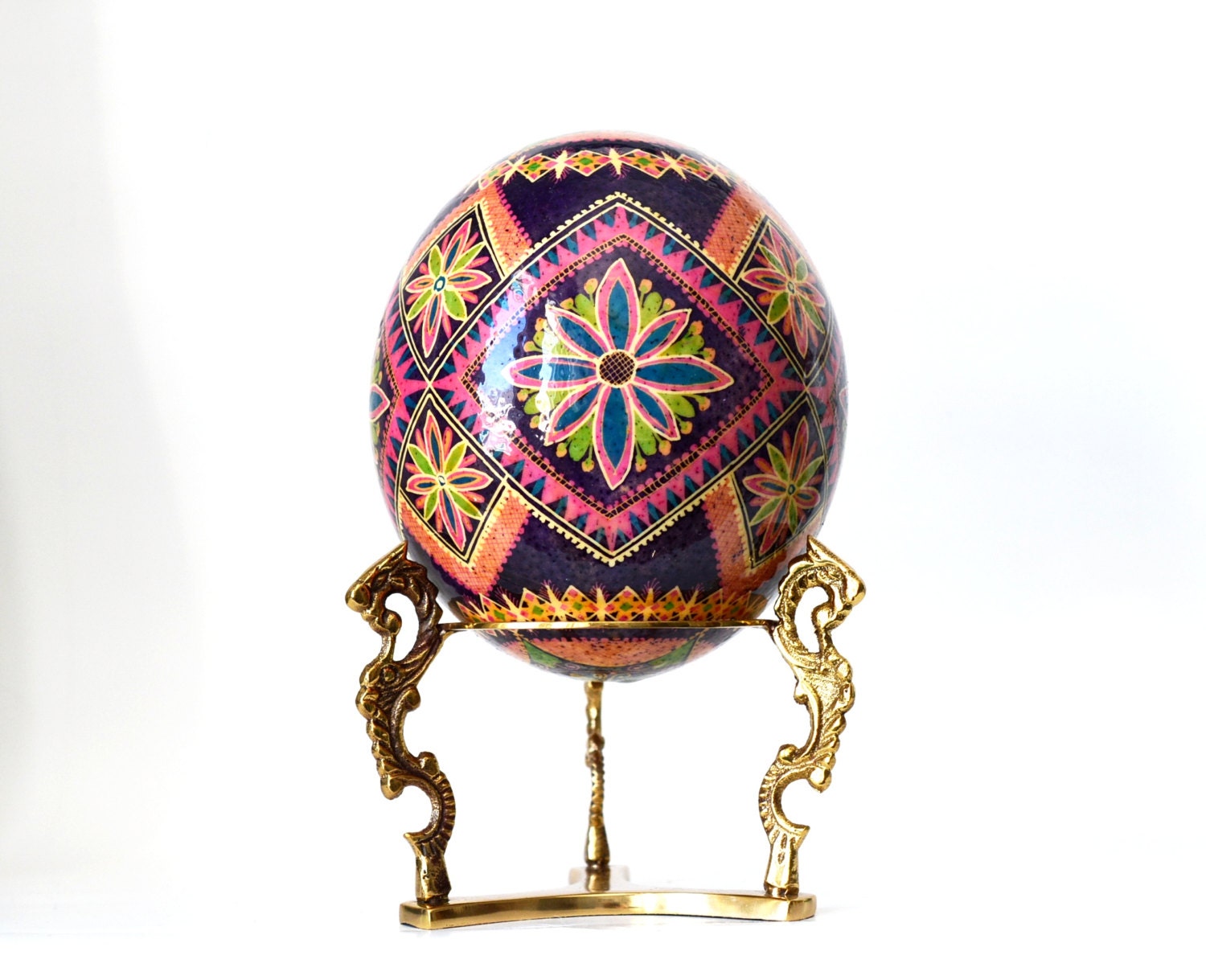 purple Ostrich egg Pysanka Purple Floral by UkrainianEasterEggs