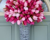 Spring Wreath - Spring Tulip Wreath - Spring Tulip Door Basket