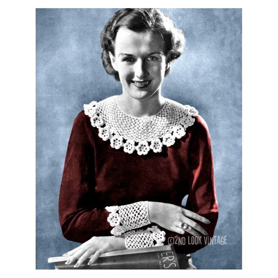 Vintage Crochet Pattern 1930s Irish Rose Collar and Cuffs Digital Download PDF