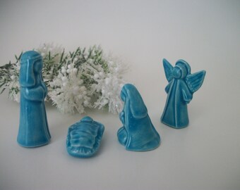 Miniature Nativity Set in Caribbean Blue or Color of Choice (45 Color Choices), Holy Family Christmas Decor, Gifts Under 20
