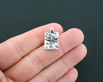 8 Dragonfly Charms Antique Silver Tone 2 Sided Fly- SC4591