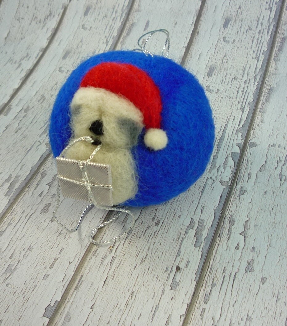 Old English Sheepdog Needle Felted Christmas Tree Ornament