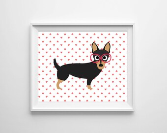 Modern Nursery Dog Kids Room Art Print Pink Hearts
