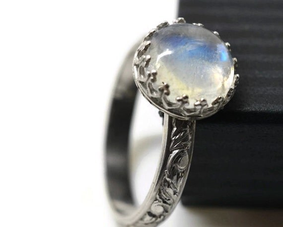 10mm Rainbow Moonstone Ring Engagement Ring Natural by fifthheaven