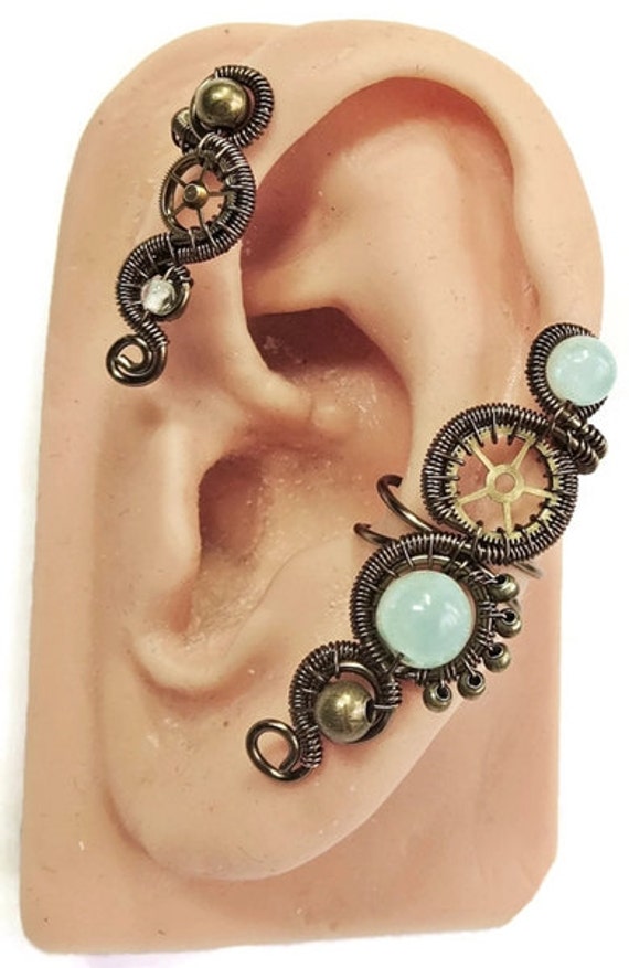 Custom Bronze Steampunk Ear Cuff/Wrap U Choose stone