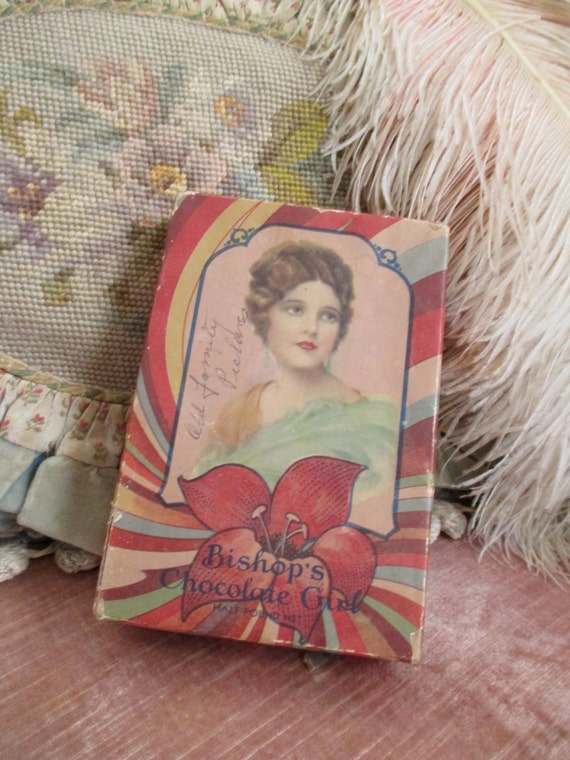 Items similar to Vintage Chocolate Candy Box Victorian Woman Brown Hair