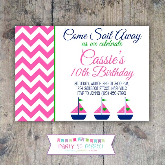 SAILBOAT - 5X7 Birthday Party Invitation - Girl Printable Il_570xn