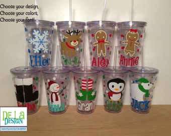 Cute Christmas Personalized acrylic tumbler, w/name polka dots, Available in skinny, standard, sport bottle, mason, kiddie cup & XL cup