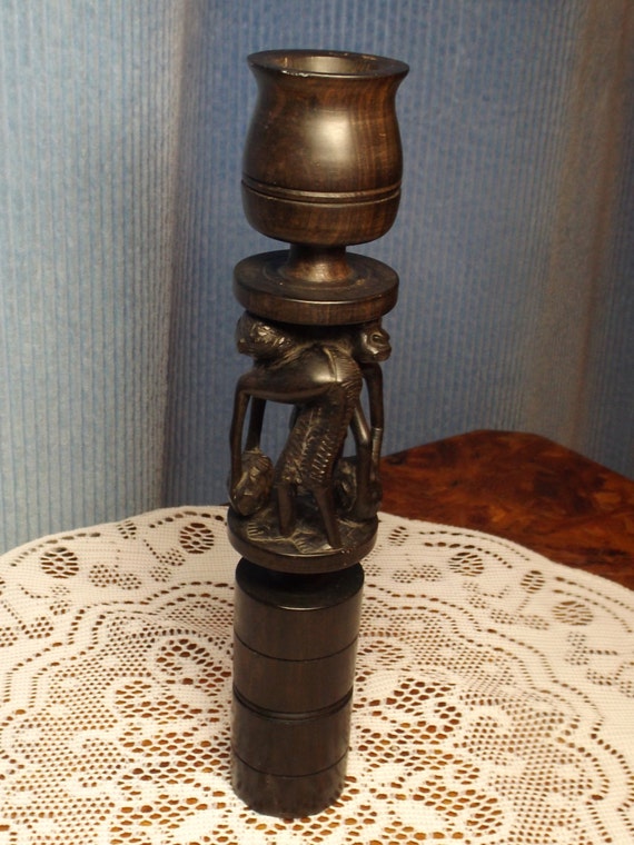 African Carved Candle Holder. Finely Carved by HuntWithJoy