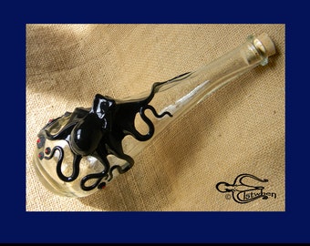 The Beast of the Void Kraken, Octopus Sculpture on Vintage Teardrop Flask, with Swarovski Crystal encrusted barnacles, by Elstwhen.