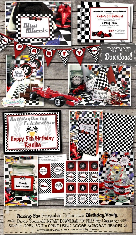 Racing Car Party Collection - INSTANT DOWNLOAD - Editable & Printable Birthday Party by Sassaby Il_570xn