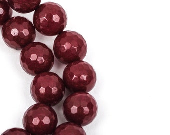 6mm Round Faceted MAROON RED JADE Gemstone Beads, full strand gjd0081