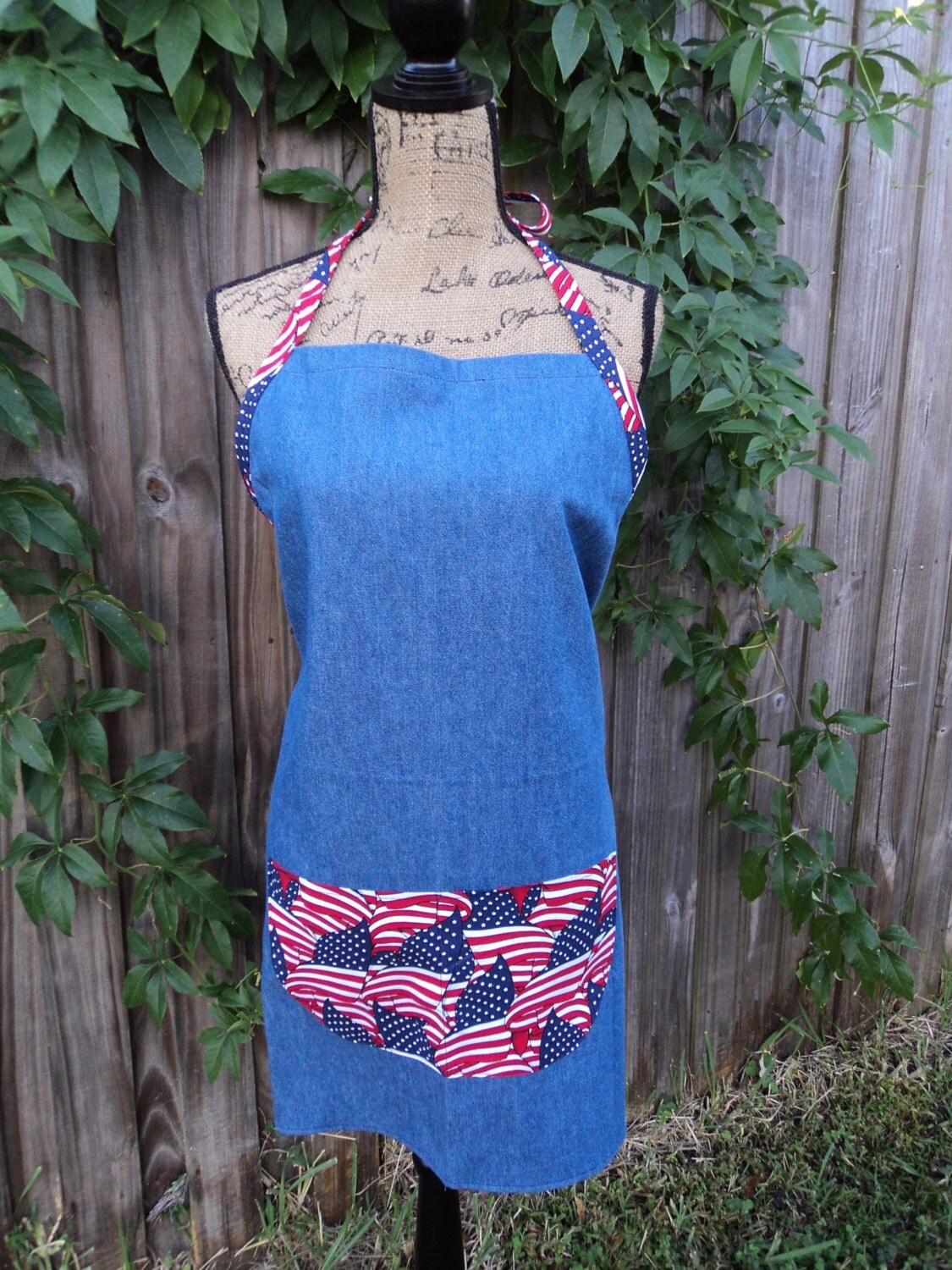 Men's Unisex Butcher Style Apron Denim and Flags