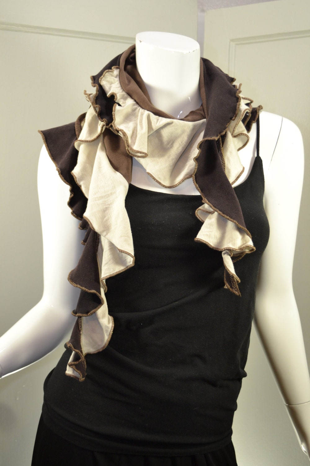 Jersey ruffle scarf upcycled cotton jersey by ReinventionbyAngelaB