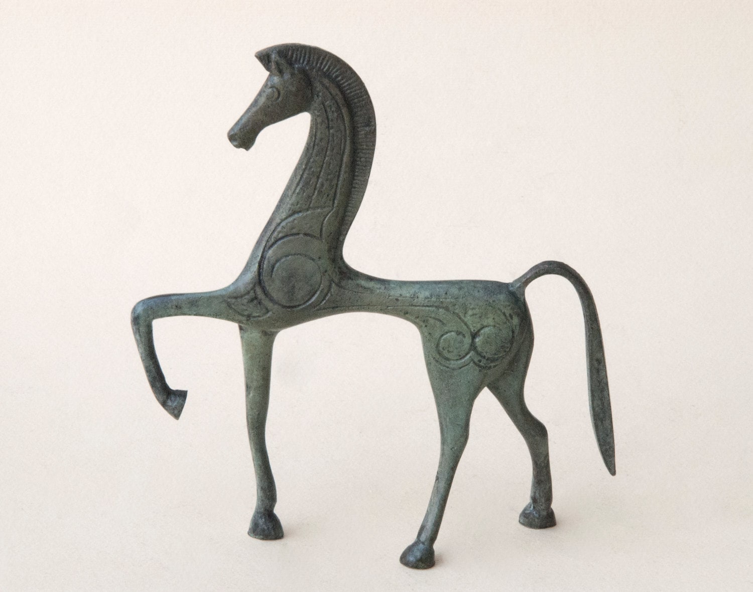 Horse Sculpture in Bronze Equine Decor Greek Geometric Metal