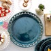 Geometric Round Stoneware Platter - Deep Sea Blue with Handpainted Gold Design - Bohemian Home Decor - Limited Edition