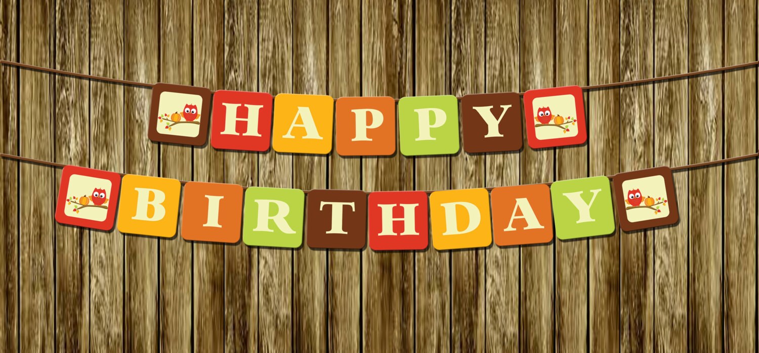 Fall Birthday Banner INSTANT DOWNLOAD DIY Owl Happy Birthday