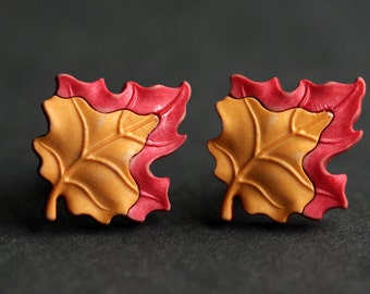 Autumn Leaf Earrings. Amber Leaf Earrings. Orange Leaf, Red Leaf. Bronze Earrings. Red Earrings. Orange Earrings. Autumn Jewelry.