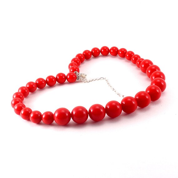 Women and Girl's Red Beaded Necklace, Statement Necklace, Chunky ...