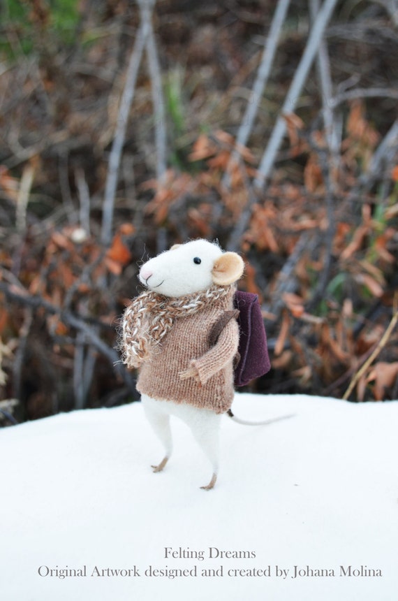 NEW Little Winter Traveler Mouse- Christmas Original artwork designed and created by Felting Dreams