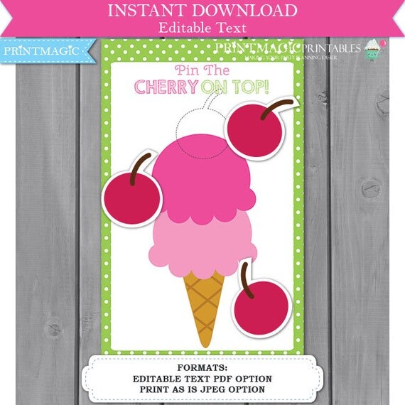 Pin the Cherry on Top Ice Cream Shop Party Printable Party Game