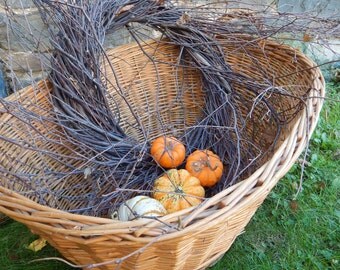 12" Hand Wrapped Wild BIRCH TWIG WREATH Door Size Primitive Rustic 32" span w/ wispy bits Farmhouse