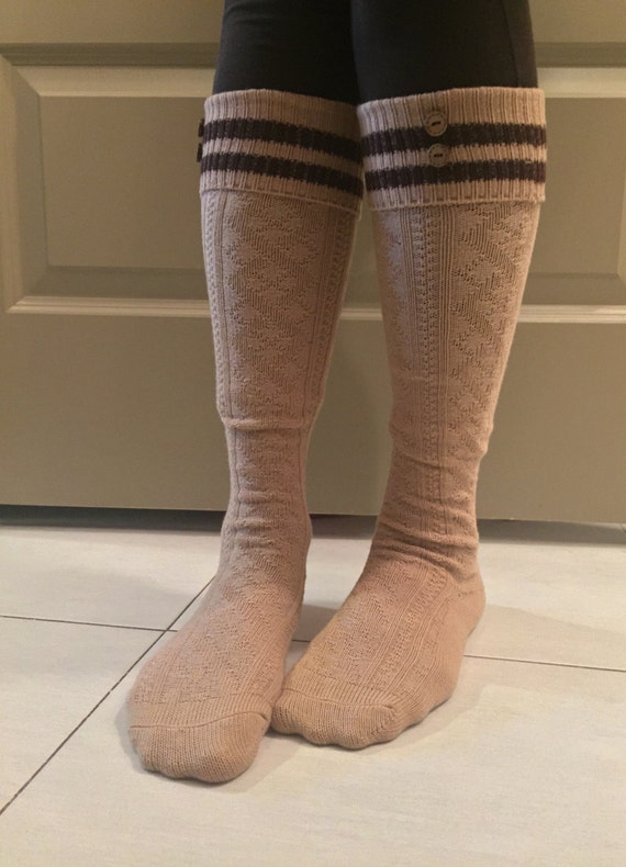 Items similar to Boot Socks Cable Knit Cream Knee High with Brown