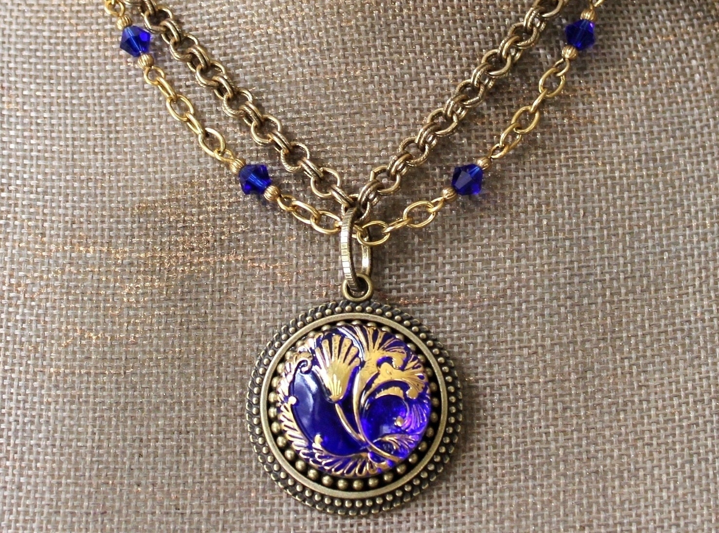 Cobalt Blue Glass Necklace beaded Brilliant Cobalt Blue with