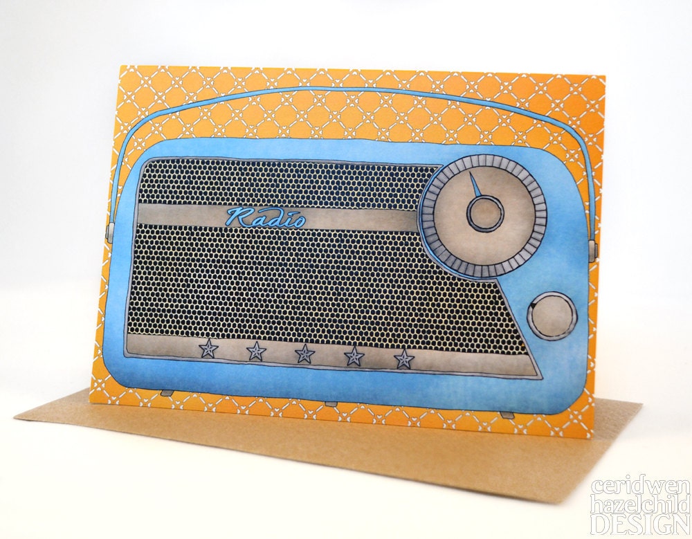 Vintage Radio Greeting Card Blank Card Birthday by ceridwenDESIGN