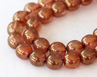 Transparent Rose Gold Topaz Luster Czech Glass Beads, 10mm Round - 25 pcs - e65491-10r