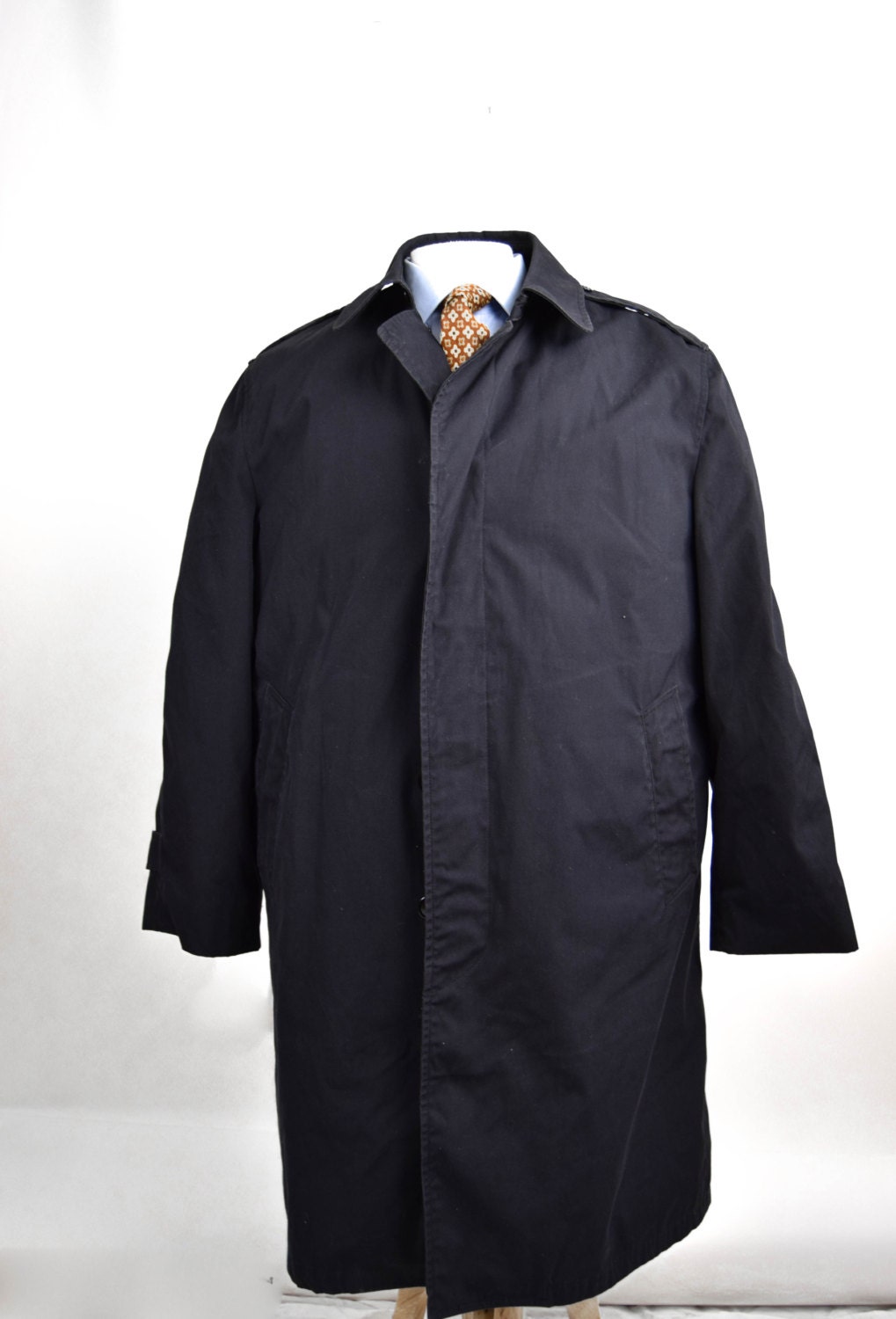 Military Heavy Duty Thick Mens Navy BLue Vintage Lined Trench Coat / Rain Jacket / Large Haute